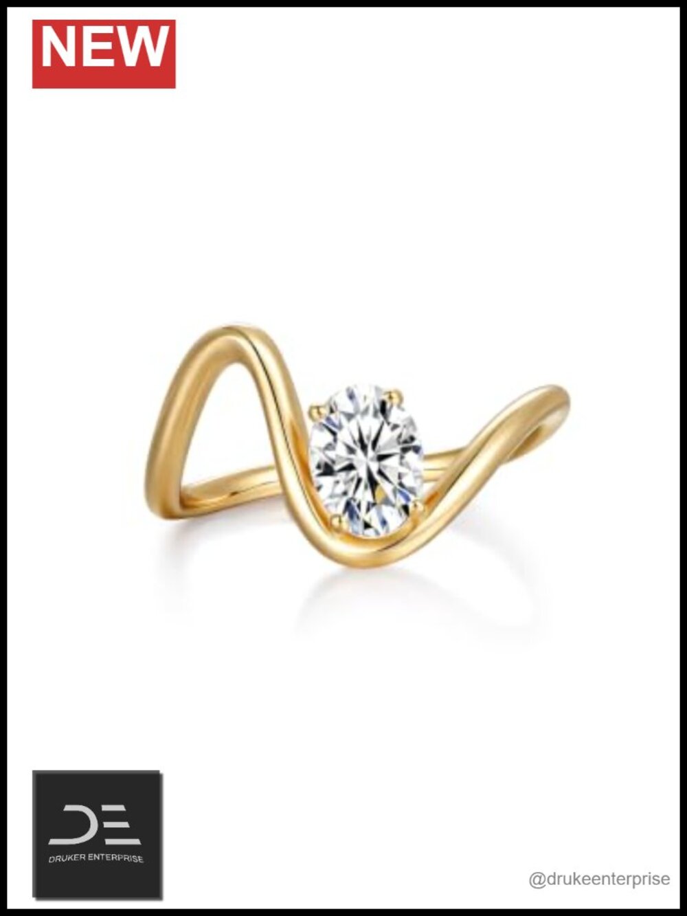 Oval Cut Moissanite Wave Ring Solid 925 Sterling Silver Women's